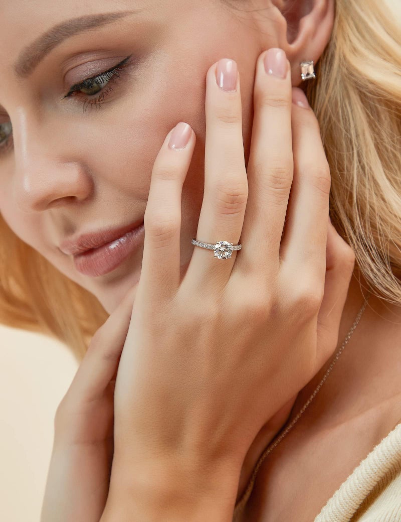 EAMTI 925 Sterling Silver 1.25 CT Round Solitaire Cubic Zirconia Engagement Ring Halo Promise Ring Size 5.5 - Image 4